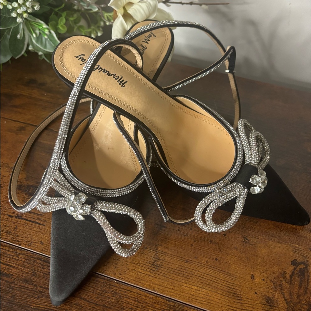 Sugarcoat Diamante Double Bow Satin Heels Size 9